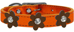 Metallic Flower Leather Collar Metallic Orange With Metallic Flowers Size