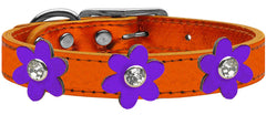 Metallic Flower Leather Collar Metallic Orange With Metallic Flowers Size