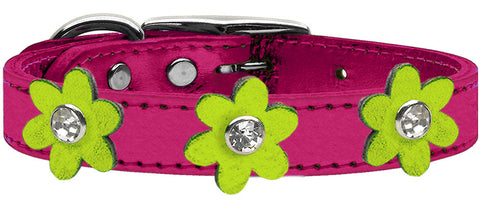 Metallic Flower Leather Collar Metallic Pink With Metallic Flowers Size