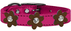 Metallic Flower Leather Collar Metallic Pink With Metallic Flowers Size