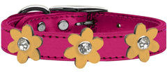 Metallic Flower Leather Collar Metallic Pink With Metallic Flowers Size