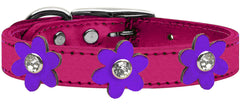 Metallic Flower Leather Collar Metallic Pink With Metallic Flowers Size