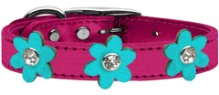 Metallic Flower Leather Collar Metallic Pink With Metallic Flowers Size