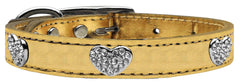 Crystal Heart Genuine Metallic Leather Dog Collar