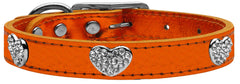 Crystal Heart Genuine Metallic Leather Dog Collar