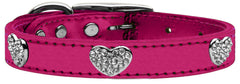 Crystal Heart Genuine Metallic Leather Dog Collar