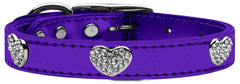 Crystal Heart Genuine Metallic Leather Dog Collar