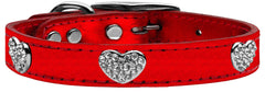 Crystal Heart Genuine Metallic Leather Dog Collar