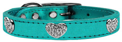 Crystal Heart Genuine Metallic Leather Dog Collar