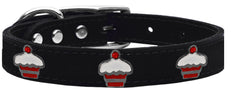 Red Cupcake Widget Genuine Leather Dog Collar Red