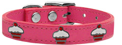 Red Cupcake Widget Genuine Leather Dog Collar Red