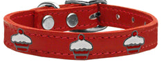 Red Cupcake Widget Genuine Leather Dog Collar Red