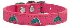 Dolphin Widget Genuine Leather Dog Collar