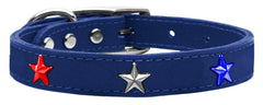 Red, White And Blue Star Widget Genuine Leather Dog Collar