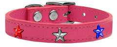 Red, White And Blue Star Widget Genuine Leather Dog Collar