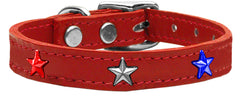 Red, White And Blue Star Widget Genuine Leather Dog Collar