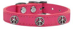 Peace Sign Widget Genuine Leather Dog Collar