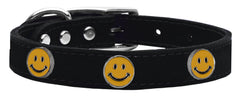 Happy Face Widget Genuine Leather Dog Collar