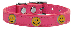 Happy Face Widget Genuine Leather Dog Collar