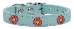 Pink Daisy Widget Genuine Leather Dog Collar