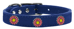 Pink Daisy Widget Genuine Leather Dog Collar