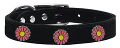 Pink Daisy Widget Genuine Leather Dog Collar