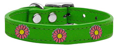 Pink Daisy Widget Genuine Leather Dog Collar