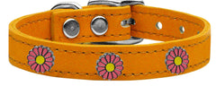 Pink Daisy Widget Genuine Leather Dog Collar