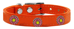 Pink Daisy Widget Genuine Leather Dog Collar