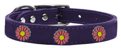 Pink Daisy Widget Genuine Leather Dog Collar