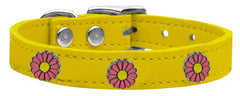 Pink Daisy Widget Genuine Leather Dog Collar