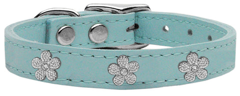 Silver Flower Widget Genuine Leather Dog Collar