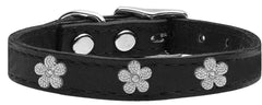 Silver Flower Widget Genuine Leather Dog Collar