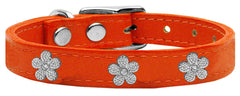 Silver Flower Widget Genuine Leather Dog Collar