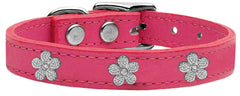 Silver Flower Widget Genuine Leather Dog Collar