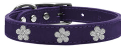 Silver Flower Widget Genuine Leather Dog Collar