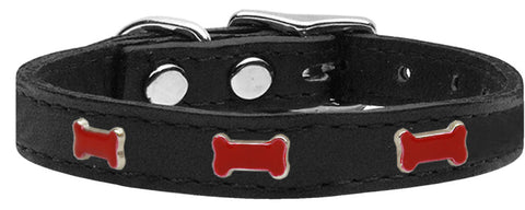 Red Bone Widget Genuine Leather Dog Collar