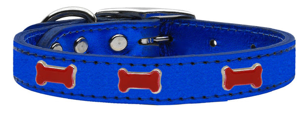 Red Bone Widget Genuine Metallic Leather Dog Collar