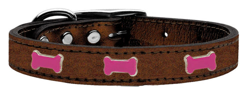 Pink Bone Widget Genuine Metallic Leather Dog Collar