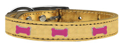 Pink Bone Widget Genuine Metallic Leather Dog Collar