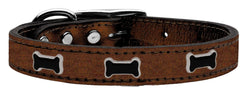 Black Bone Widget Genuine Metallic Leather Dog Collar