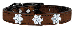 Snowflake Widget Genuine Metallic Leather Dog Collar