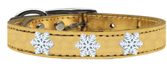 Snowflake Widget Genuine Metallic Leather Dog Collar