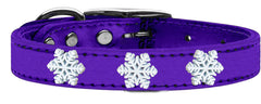 Snowflake Widget Genuine Metallic Leather Dog Collar