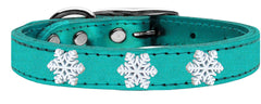 Snowflake Widget Genuine Metallic Leather Dog Collar