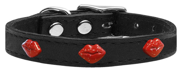 Red Glitter Lips Widget Genuine Leather Dog Collar Red