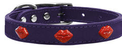 Red Glitter Lips Widget Genuine Leather Dog Collar Red