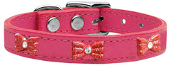 Red Glitter Bow Widget Genuine Leather Dog Collar Red