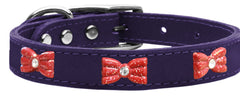 Red Glitter Bow Widget Genuine Leather Dog Collar Red