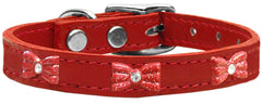 Red Glitter Bow Widget Genuine Leather Dog Collar Red